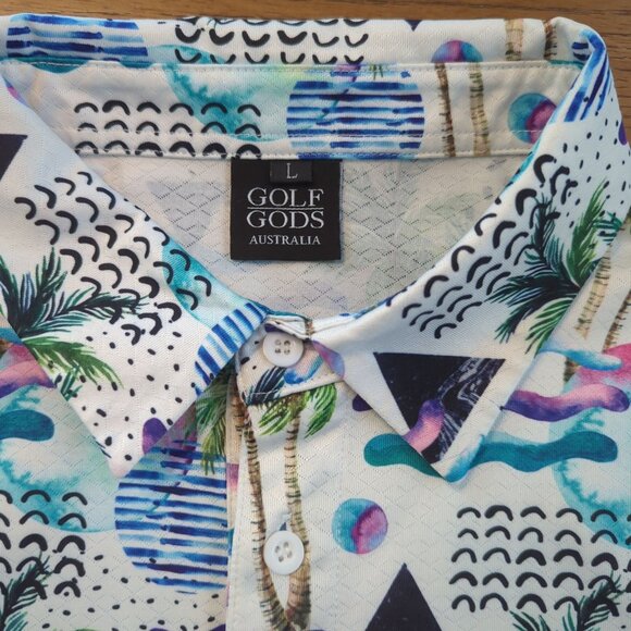 Golf Gods Polo multicolored Men's Polo Top Size L Tropical Abstract Modern Golf - Picture 8 of 13